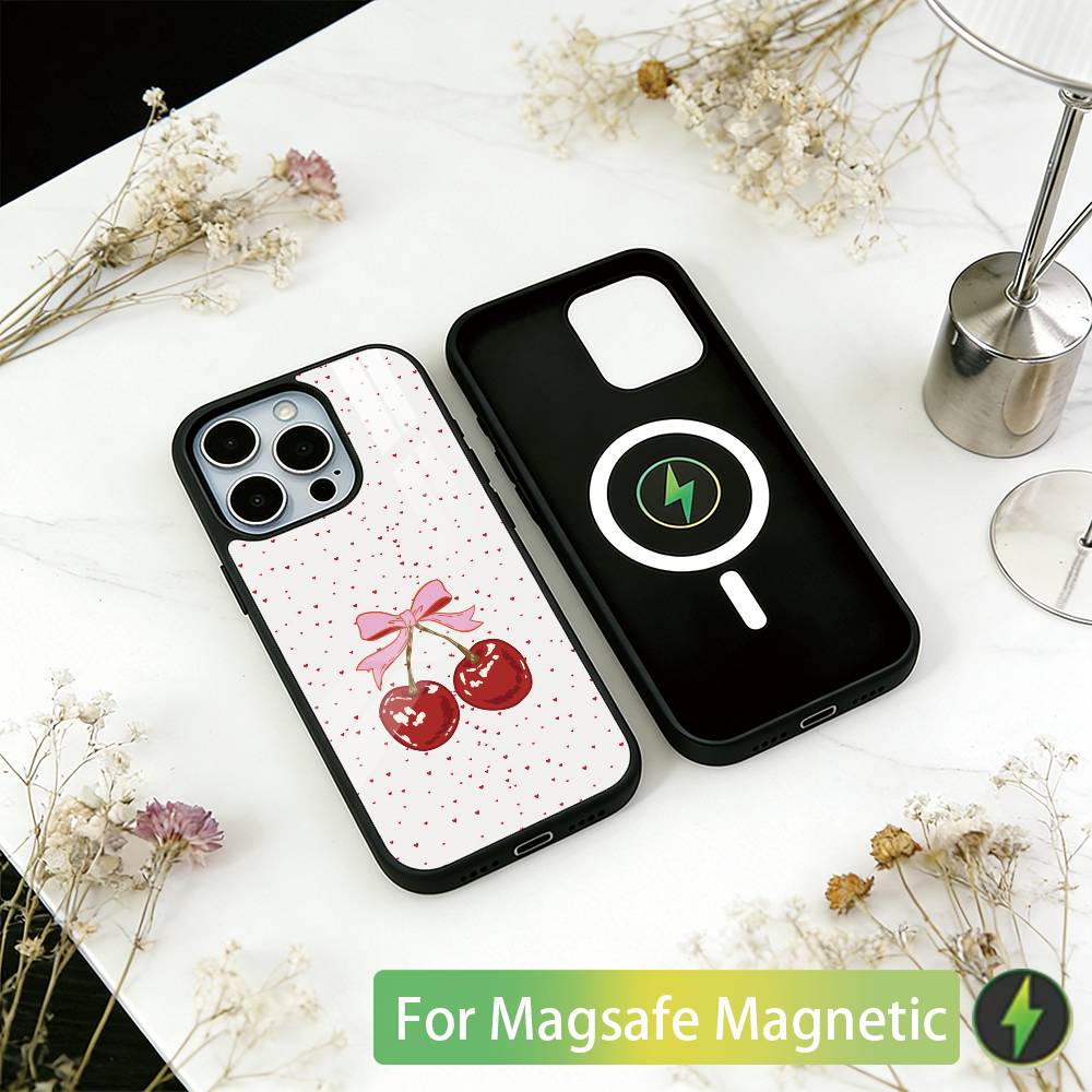 

Cute cherry Phone Case For iPhone17,16,15,14,13,12,11 Plus,Pro Magnetic with Magsafe Wireless Charging iPhone15