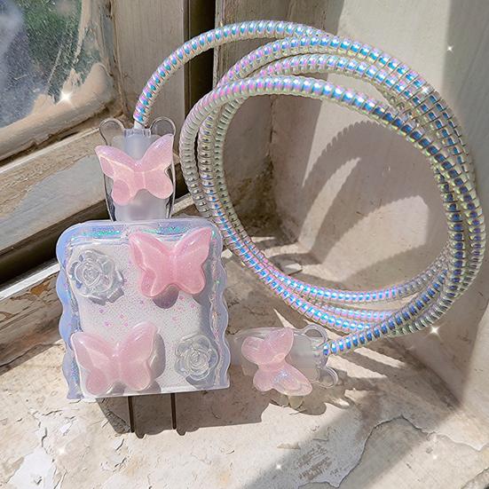 Védőtok iPhone 20W USB-C adapterhez töltőkábel 3D rajzfilm pillangó hálózati adapter töltő védőburkolat töltőkábel védő