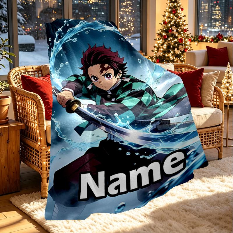 Custom Name Personalized Demon Slayer Print Blanket, Home Decor, Bedroom, Sofa, Camping, Couch, Gifts for Birthday Christmas