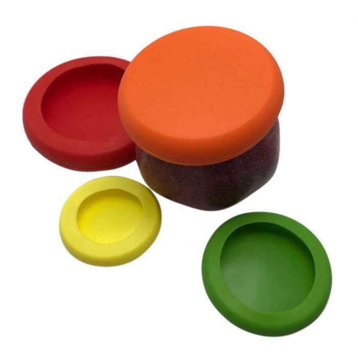 Couvercles alimentaires en silicone - EBUY - Lot de 4 - Étirable - Réutilisables - Multicolores - Tailles assorties