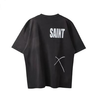 Summer Fashion Heavyweight Retro Men's English Letters 100% Cotton Printed Round Neck High-quality Casual Fitness Street T-shirt