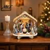 Durable Wood Nativity Set Scene Wooden Tabletop Sign, Christmas Manger Holy Family Figurine Decor, for Table Decor Religious Xmas Desktop Ornament,