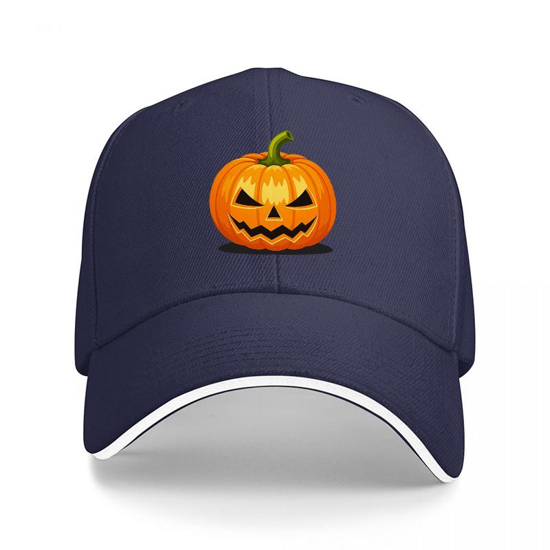 Halloween Pumpkin Jack O Baseball Cap Black Embroidered Design Adjustable Fit Unisex Streetwear Fashion Hat