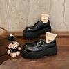 Sheepskin~ Grape Mother Metal One-word Buckle Strap Heightened Thick Heel Platform British Loafers Women's Retro Small Leather Shoes Women