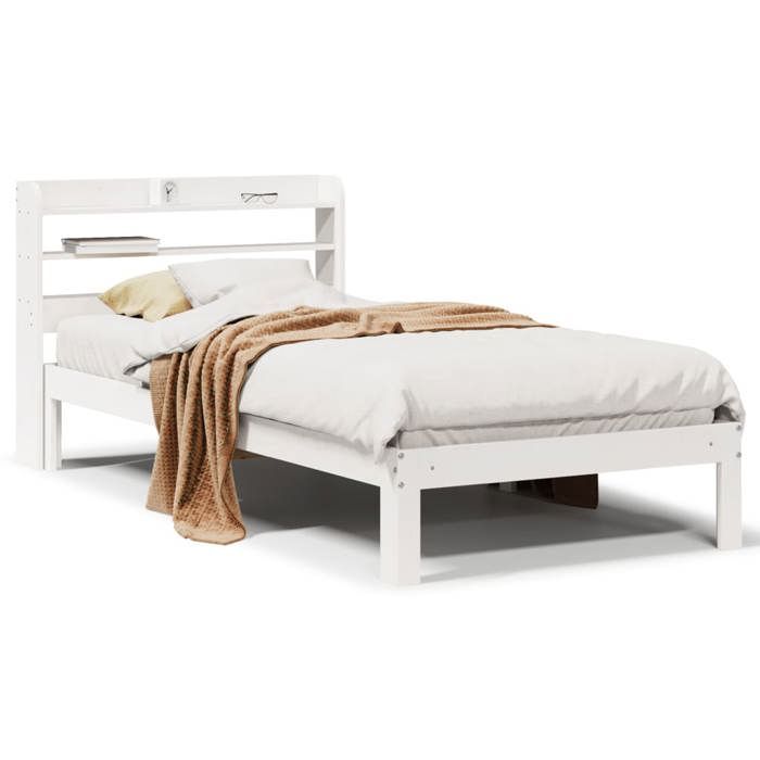 VidaXL Bed Frame with Headboard White 90x200cm Solid Pine Wood, Bed, Bedroom Furniture, Wooden Bed, Single Bed, 3306783