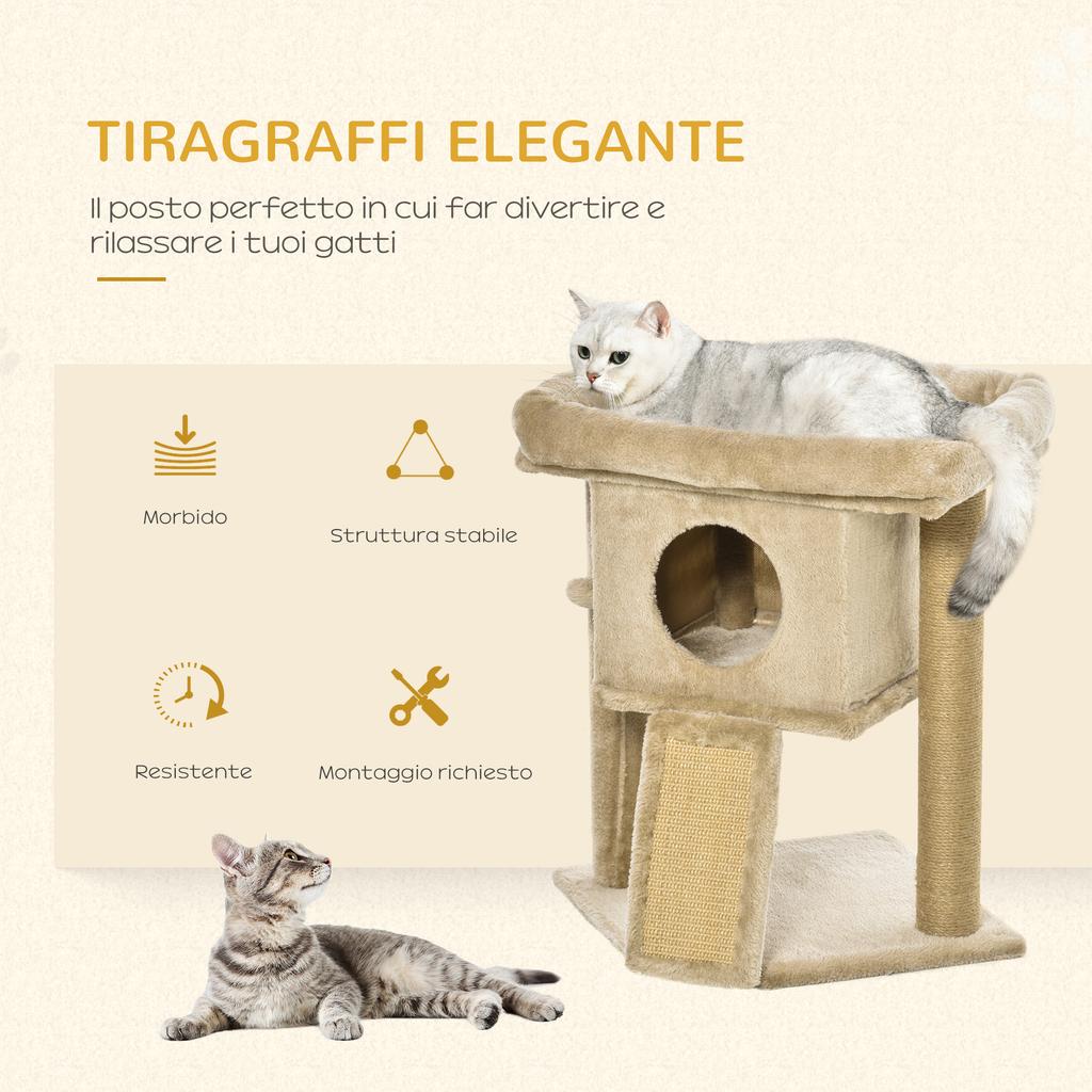 Plush Cat Tree with Cat House and Bed, Jute Scratching Post and Ball, Brown