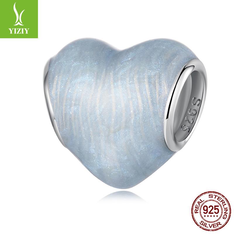 Heart Of The Ocean S925 Sterling Silver Beaded Texture Design Sense Love Diy Bracelet Bead Accessories