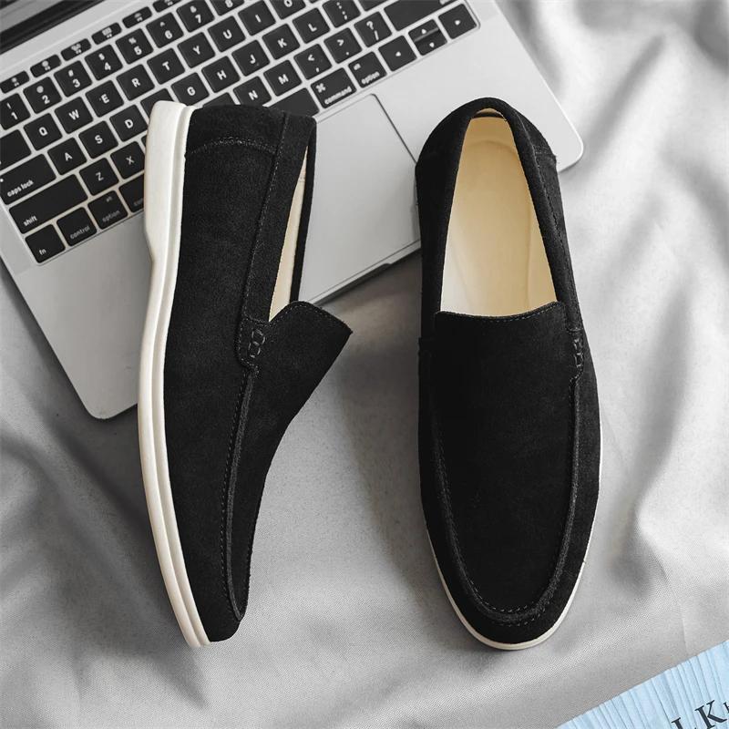 Men's Classic British Style Loafers Moccasins Men Casual Shoes Cow Suede Genuine Leather Mens Outdoor Driving Flats Slip-on