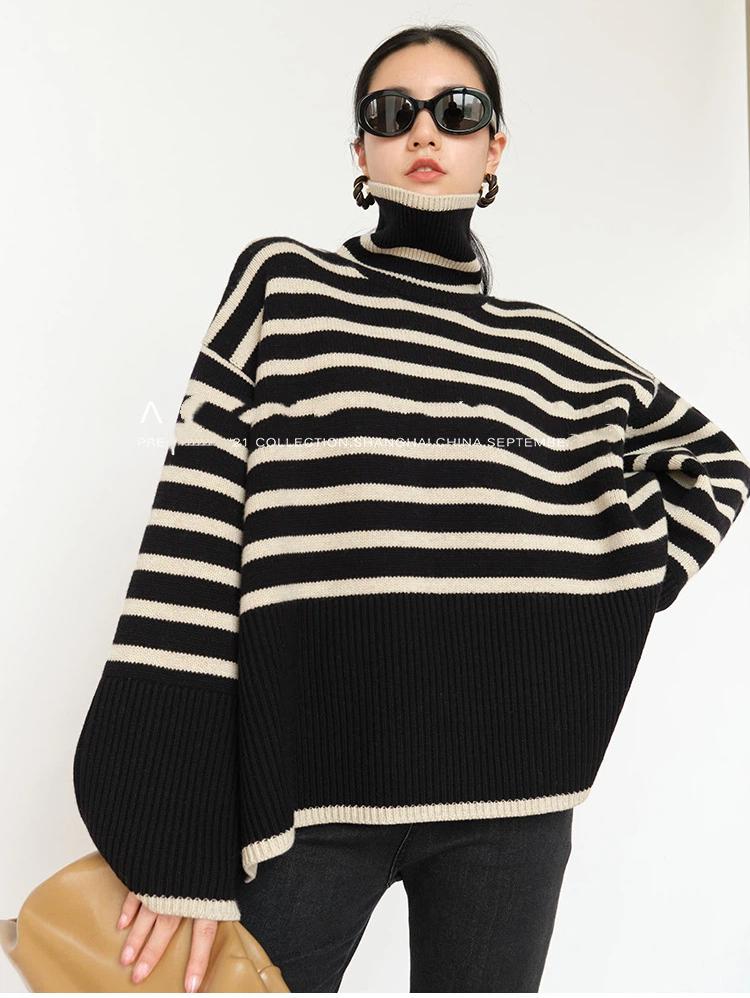 Striped Turtleneck Sweater Women's Pullover Jacket