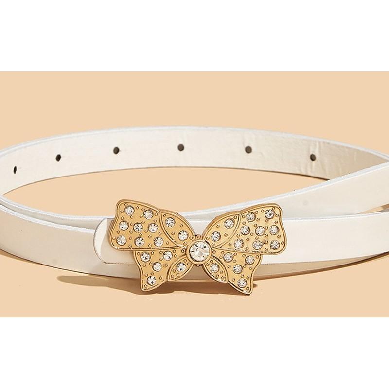 

Childrens Retro Faux Leather Belt With Bow Shaped Rhinestone Buckle For Casual Wear White Child