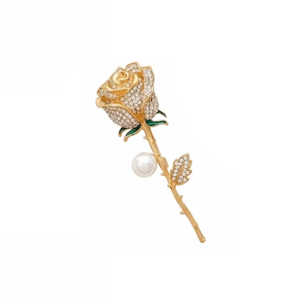 Elegant Rose Brooch with Pearl Accent and Rhinestone Embellishments for Coat Suit Jacket Accessory Fashion Jewelry Pin