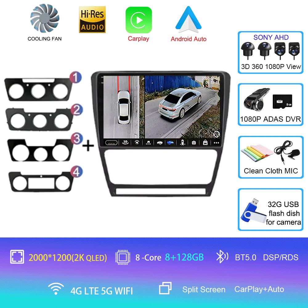 Android 14 Car Radio for Skoda Octavia 2 A5 2004 - 2013 Multimedia Video Player Navigation Stereo DVD Carplay Audio Head Unit