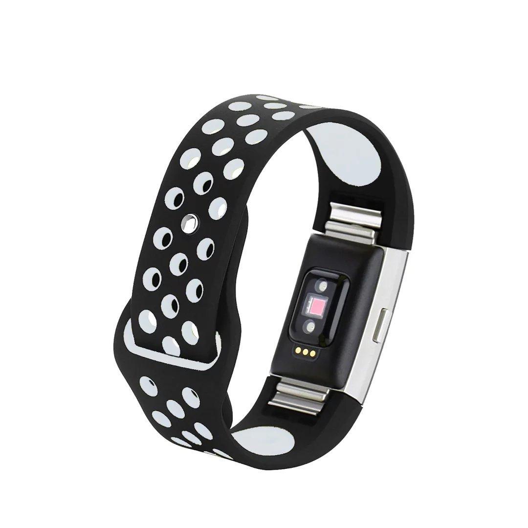 

Two-color Multihole Soft Silicone Sports Watch Band for Fitbit Charge 2 Black/Red