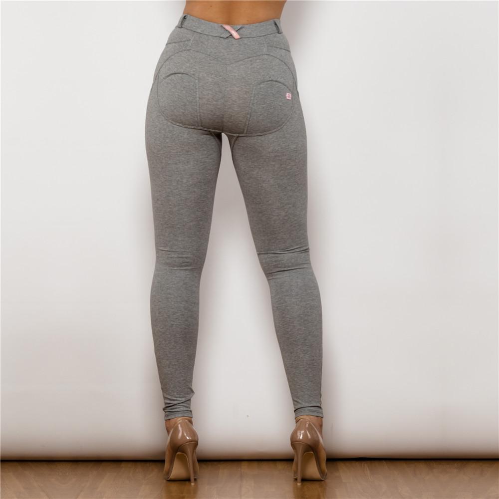 Shascullfites Melody Grey Workout Leggings Leg Shaping Tights Womens Exercise Fitness Stretch Buttons Fly Push Up Sexy Ladies
