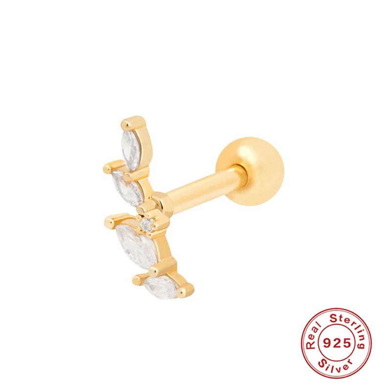 S925 Sterling Silver Piercing Ear Bone Stud Ear Nail Small Gold Ball Threaded Ear Stud Zircon Body Earrings Earrings