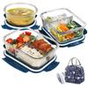 Heat-Resistant Glass Food Storage Containers, Microwave-Safe Lunch Boxes, Bento Boxes with 650ml + 880ml + 3x1000ml Compartments, Includes Utensils