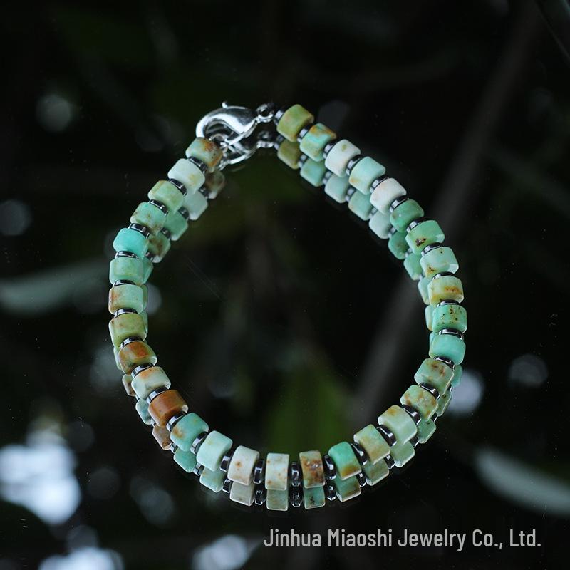 Популярный мужской браслет из натурального амазонита: Богемный этнический стиль с ретро-шармом.