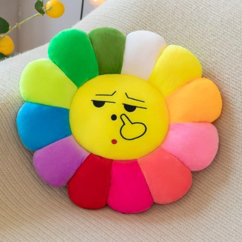 Buntes Sonnenblumen Plüschkissen Smiley Gesicht Kissen Ultraweicher Kurzplüsch PP Baumwolle