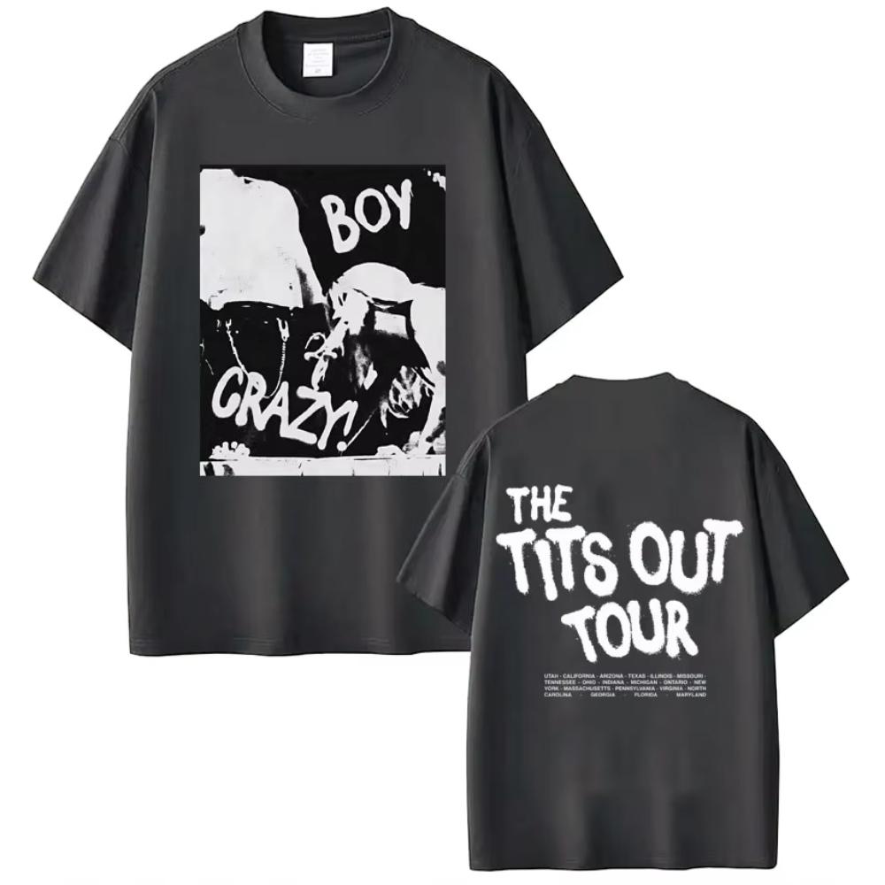 

Singer Kesha -boy Crazy Tits Out Tour Print Tshirt Men Women Short Sleeve Cotton T-shirts Fashion Loose Hip Hop Vintage T Shirt 2XL