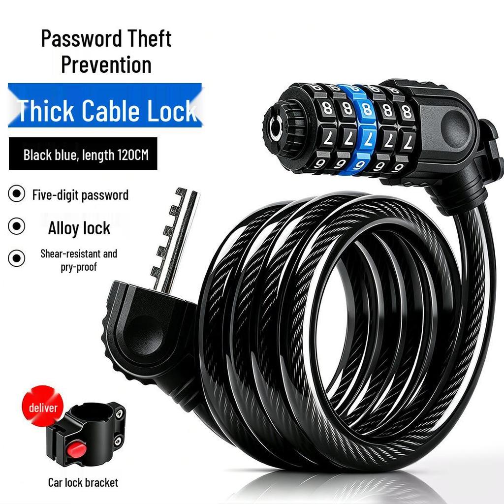 Five-Digit Cross-Border Anti-Theft Bicycle Lock with Thickened Steel Cable and Bracket
