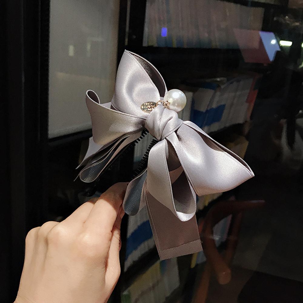 

Elegant Solid Imitation Pearl Women Girls Banana Clip Bow Hairpin Ponytail Holder Vertical Clip
