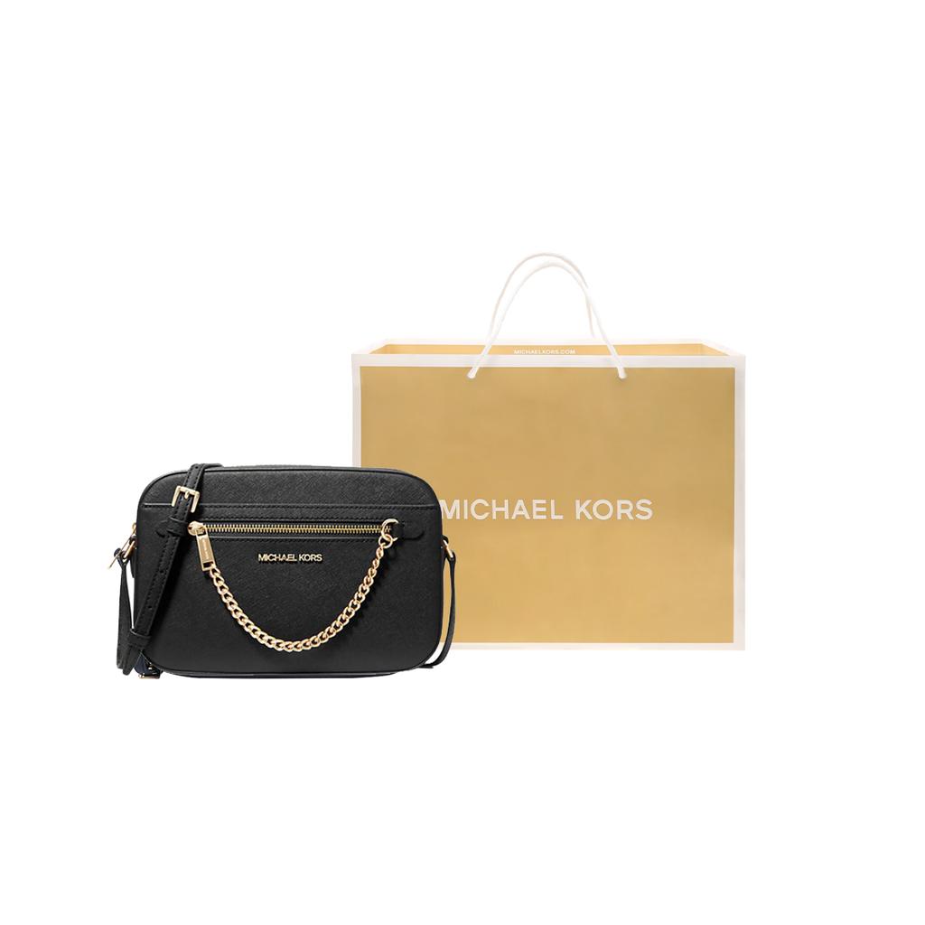 Michael Kors MK Jet Set Chain Zip Solid Logo Commuter Leather Camera Bag Women Shoulder Bag Black 35S1GTTC7L-BLACK