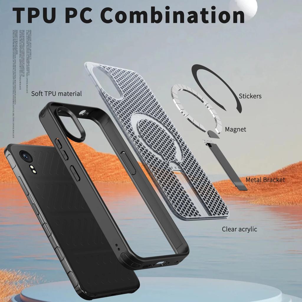 Coque Magnétique Anti-chute avec Trous de Refroidissement Militaire pour Samsung Galaxy Xcover 7 Support Métallique Cadre en TPU Couvercle Arrière en Plastique Dur