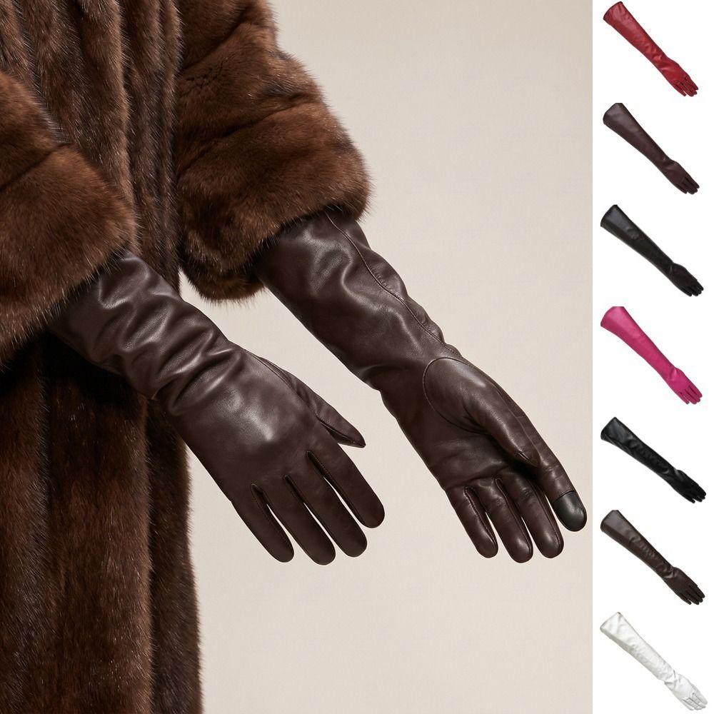 Full Finger Pu Leather Gloves Solid Color  Mittens Long Gloves  Photography Props