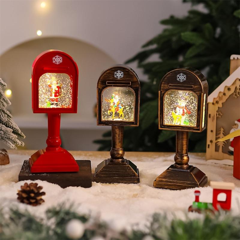 Glowing Musical Christmas Mailbox Crystal Night Light for Indoor Holiday Room Decoration USB Powered Table Lamp
