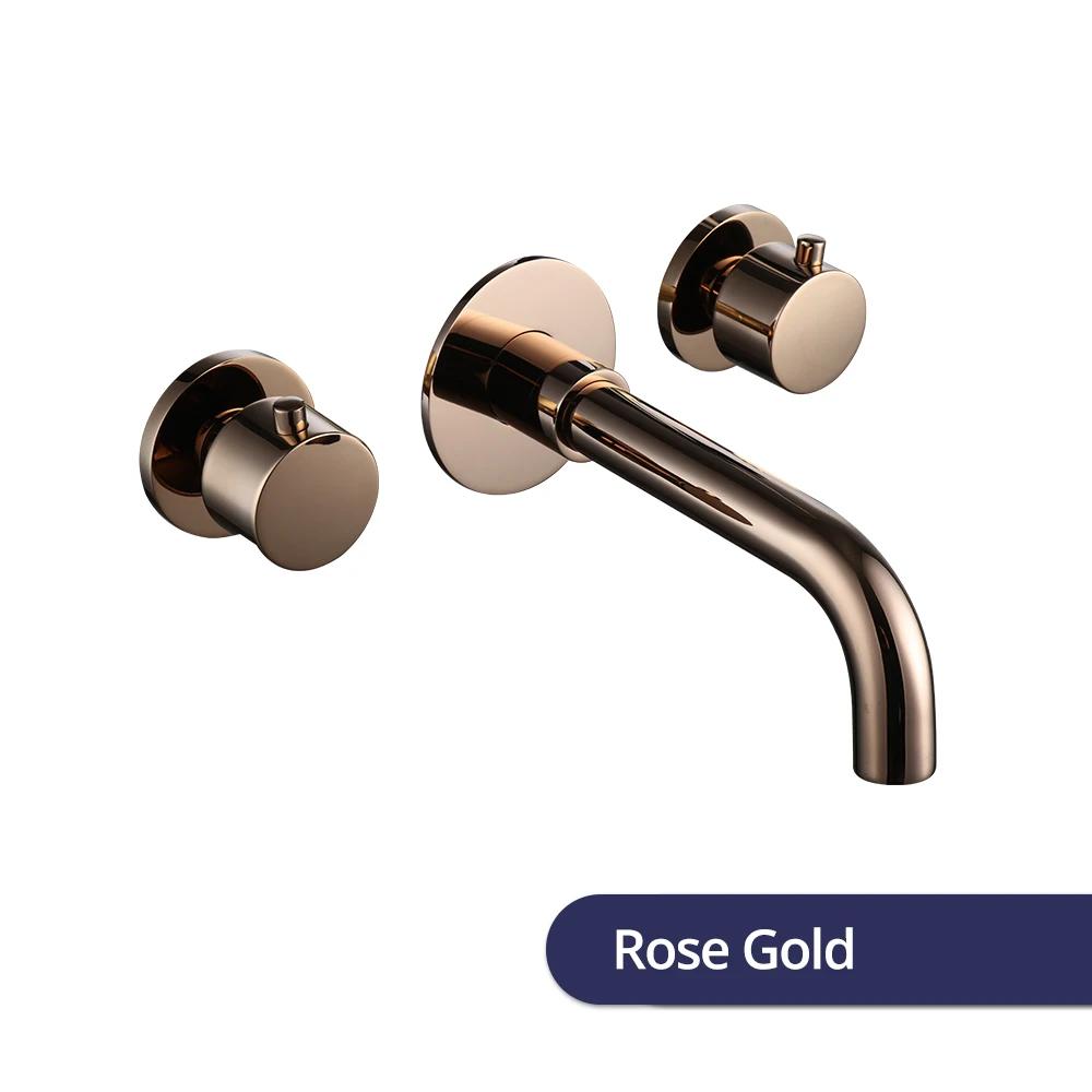 Brushed Rose Gold Basin Faucet 100% Solid Brass Sink Faucet Wall Mounted Brushed Gold Basin Mixer Hot And Cold Bathroom Tap