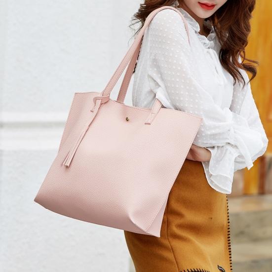 Women Tote Bag Solid Color Shoulder Bag Magnetic Closure Faux Leather Handbag with Separate Small Clutch for Work Travel Party