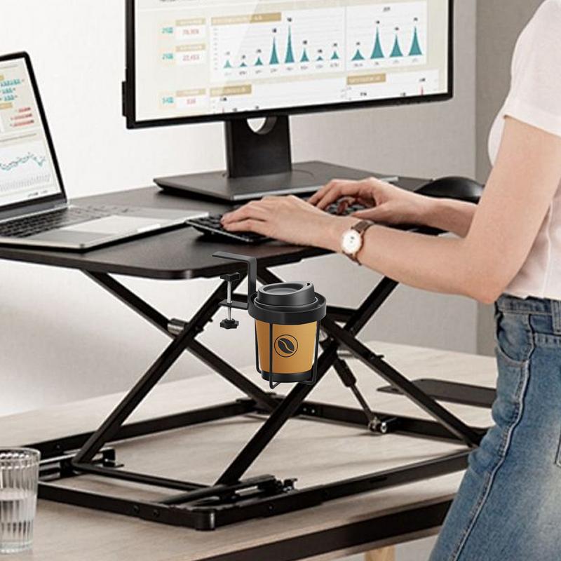 Table Side Cup Holder Desk Side Cup Holder Stainless Steel Anti-Spill Drinks Storage Holder for Coffee Mugs Water Bottles