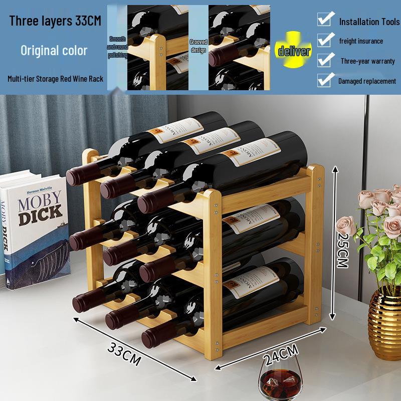 Simple Red Wine Rack Solid Wood Display Stand for Home or Bar Counter