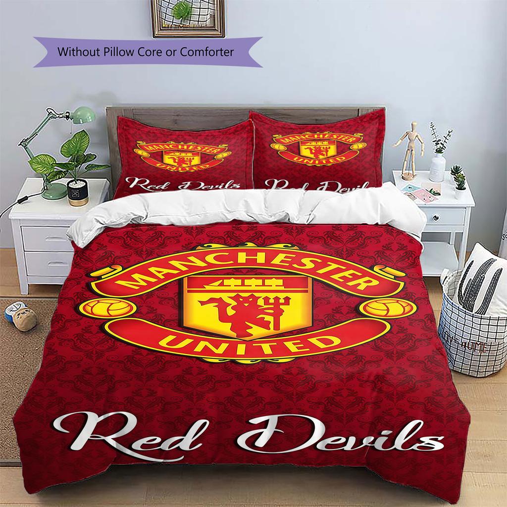 Manchester United F Pattern Bedding,Quilt Set Quilt Cover Pillowcase Home Birthday Gift(1 * duvet cover + 2 * pillowcase, without core)