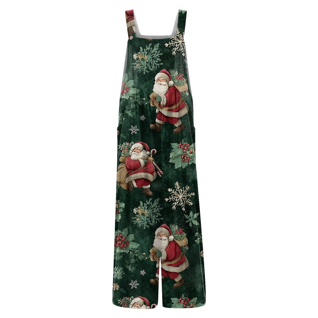 Womens Casual Overalls Jumpsuits Adjustable Straps Sleeveless Print Comfy Rompers With Pocket