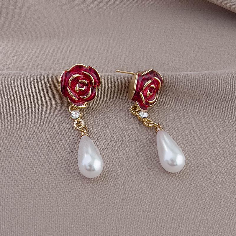 Cercei Ancola Roșu Argintiu Geometrici cu Picătură de Ulei - Modă Retro Manșete de Urechi High-End pentru Femei