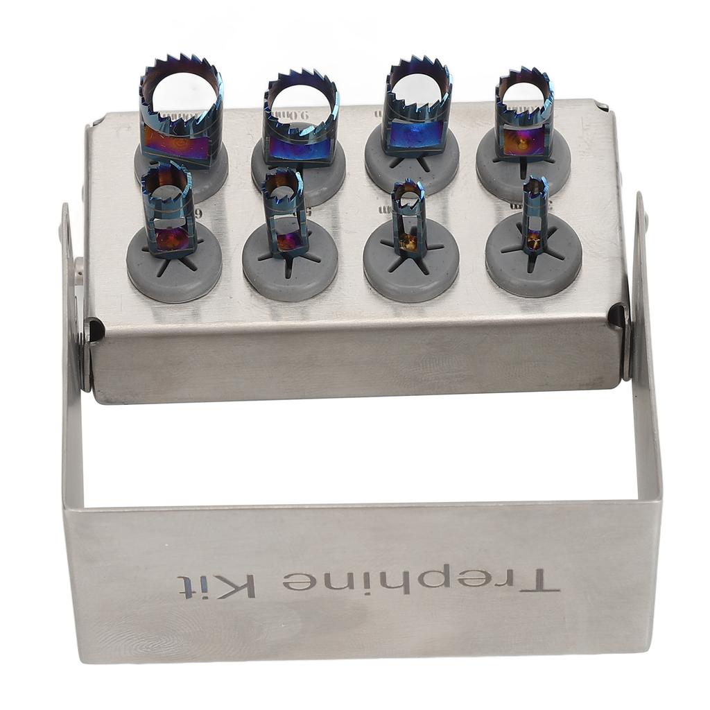 סט 8 מקדחי טרפין דנטליים כלי שתלים לרופא שיניים בורי טרפין עם מחזיק 3 עד 10 מ"מ