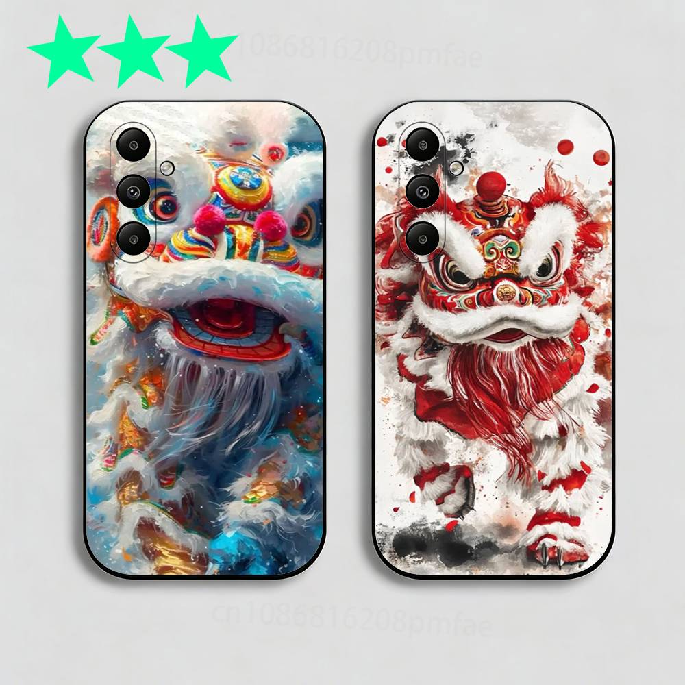 Chinese Lion Dance Phone Case For Samsung Galaxy A13,21s,22,31,32,40,52,71,A91 Soft Black Shell