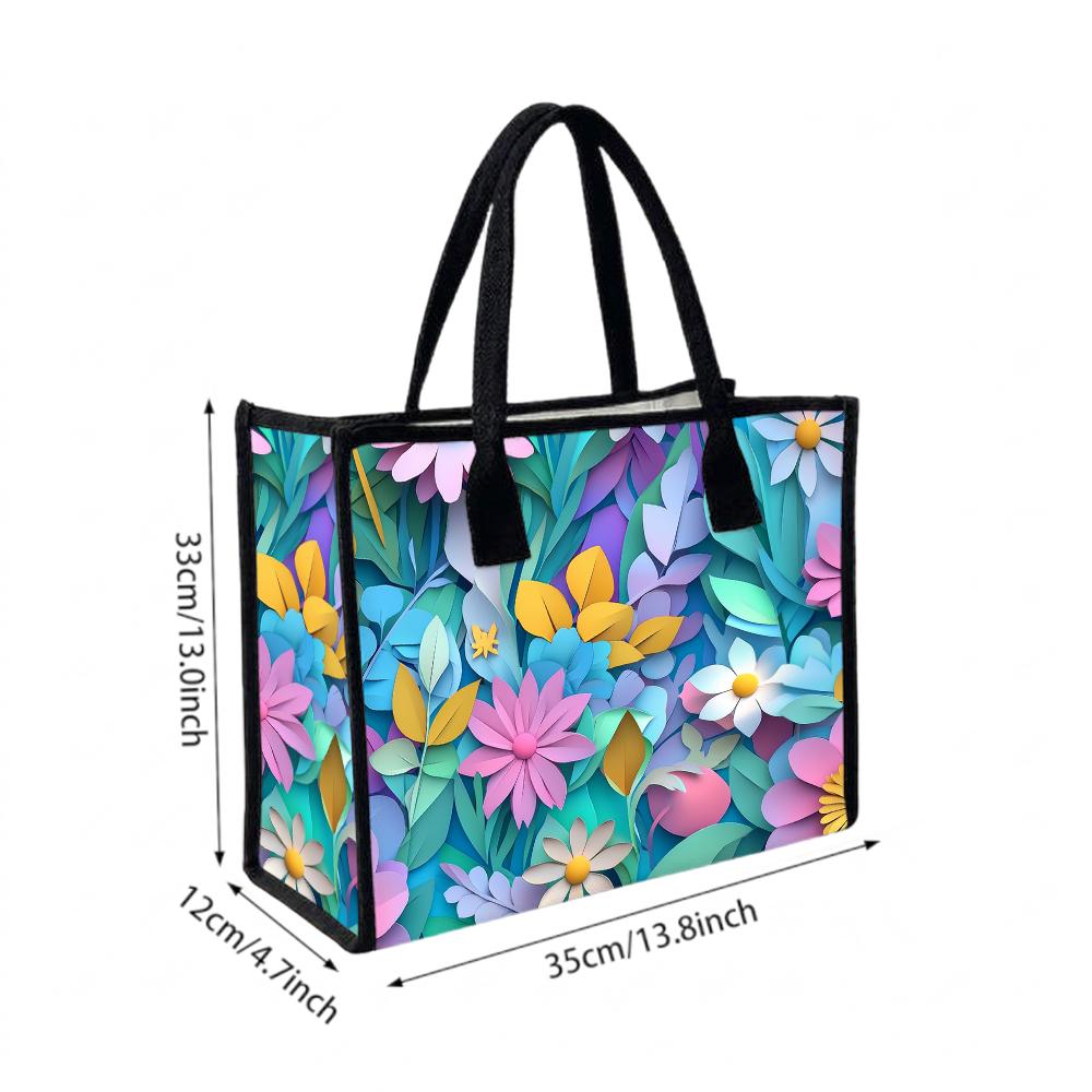 Floral Pattern Tote Bag Casual Daily Handbag Large Capacity Reusable Shopping Bag