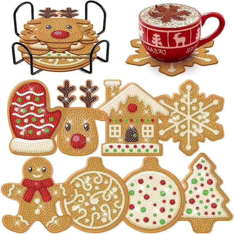 Christmas DIY Diamond Painting Coaster Kit, 8Pcs Acrylic Diamond Art Coasters And Stand Suitable For Holiday Party Decorations And Gift Sets For Ages