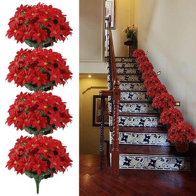 Set mit 4 roten dekorativen Blumen für die Weihnachtsdekoration im Innen- und Außenbereich