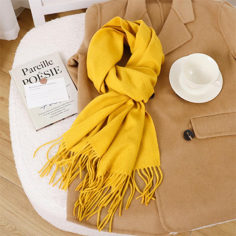 30*180cm Korea Styles Solid Color Cashmere Winter Warm Women Scarf Thicken Shawl Tassels Pashmina Hijab Wrap Windproof Foulard