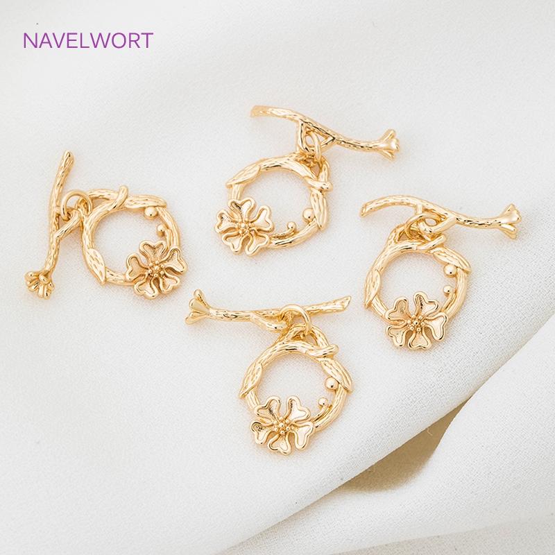 18K Gold Plated Round Heart Flower Shape OT Toggle Clasps, End Connector Clasps Accessories For DIY Jewelry Making Findings