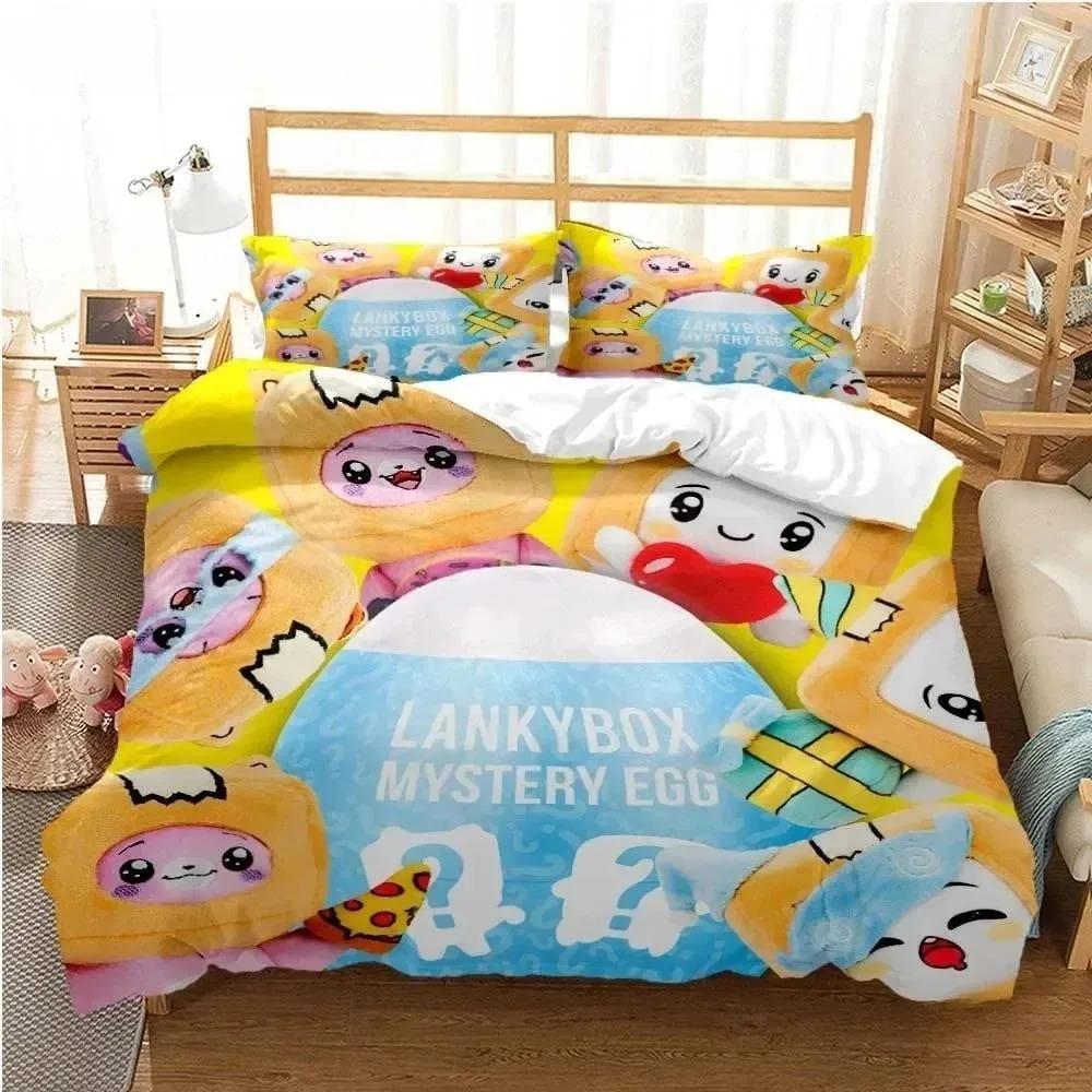 Housse de couette et taie d'oreiller 3D dessin animé L-Lankybox, ensemble de literie 2/3 pièces pour la maison, décoration de chambre, cadeaux pour garçons et filles 150×200cm
