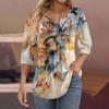Women's Puff  3/4 Sleeve Tunic Tops Pleated Neck Blouses Casual Loose Spring And Summer T-Shirts