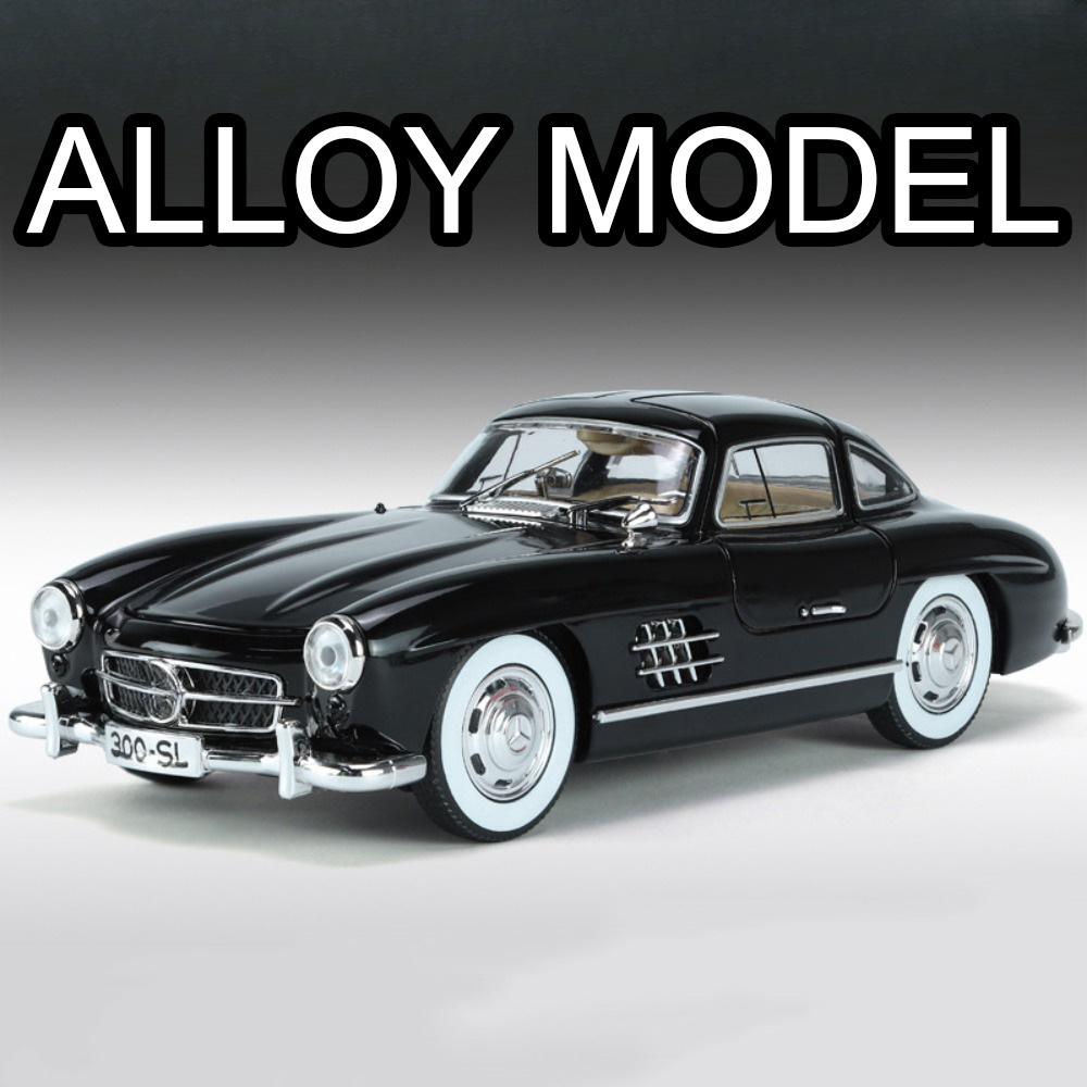 1/24 Benz 300SL Toy Car Model Alloy Diecast with Pull Back Sound and Light Simulation Toy Vehicles Models Boy Birthdays Collect Gifts