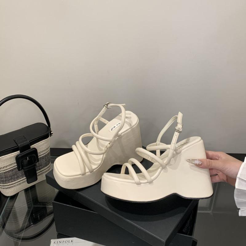 Womens Strappy Platform Sandals Open-toed High-heeled Sandals for Women Designer Square Toe Wedge Sandal Sandalias Mujer