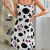 Summer new European and American cartoon cat print camisole nightdress for women, short loungewear, pure and alluring style dress