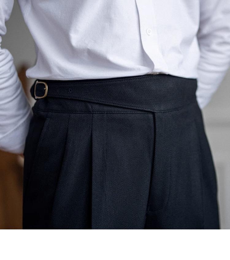 Herren Italienische Neapolitanische High-Waist Gerade Bein Lässige Stoffhose im Britischen Retro-Stil