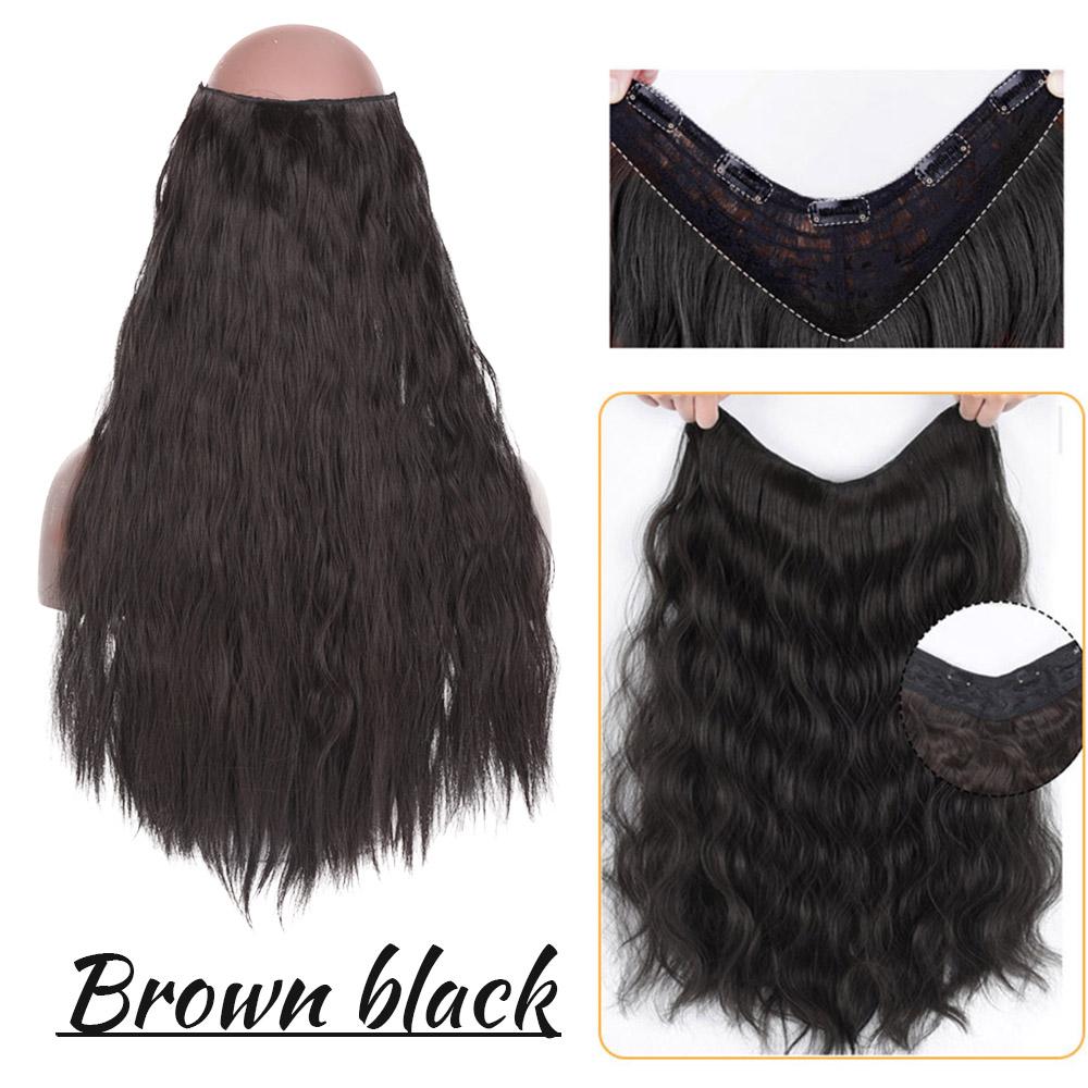 

Синтетические длинные волнистые волосы, 24 дюйма, женские термостойкие, 5 зажимов, натуральные черные наращивание волос на волосах